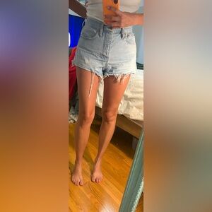Madewell Blue Relaxed Jean Shorts with Frayed Hem